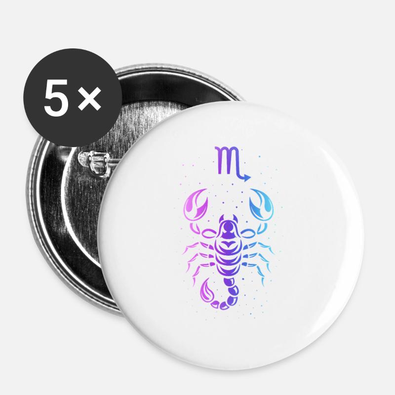 Skorpion-Sternzeichen – Intensives Neonlicht - Buttons groß 56 mm (5er Pack) - Weiß