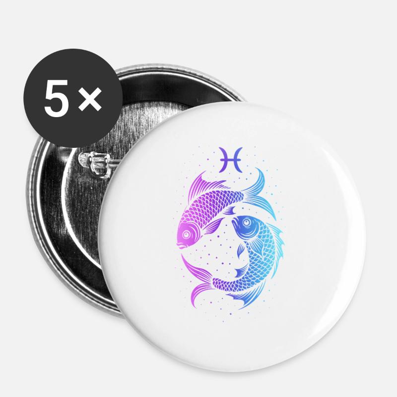 Sternzeichen Fische – Mystisches Neon – Astrologie - Buttons groß 56 mm (5er Pack) - Weiß