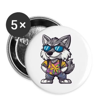 Wolf Comic Urlaub - Buttons groß 56 mm (5er Pack) - Weiß - Vorne