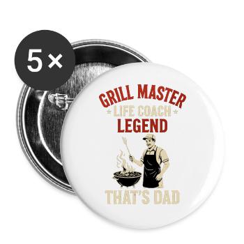 Grill Master Life Coach Legend - Papa Geschenk - Buttons groß 56 mm (5er Pack) - Weiß - Vorne