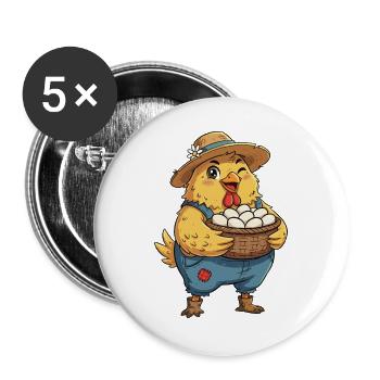 Poussin dans le panier à œufs à la ferme - Lot de 5 grands badges (56 mm) - blanc - Devant