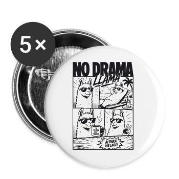 No Drama Llama Cool Alpaka Comic - Buttons groß 56 mm (5er Pack) - Weiß - Vorne