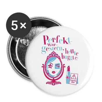 Perfekt war gestern, heute buggt es - Buttons groß 56 mm (5er Pack) - Weiß - Vorne