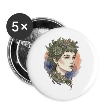 Portrait floral nymphe aquarelle beauté charme - Lot de 5 grands badges (56 mm) - blanc - Devant