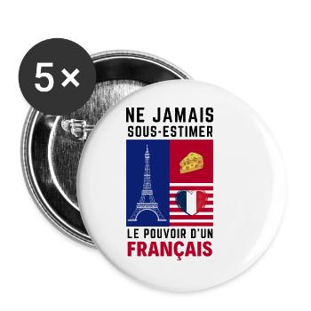 Éiffel et Coeur Français - Lot de 5 grands badges (56 mm) - blanc - Devant