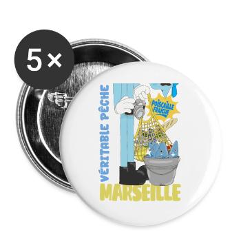 Marseille Poiscaille Fraîche Cartoon - Lot de 5 grands badges (56 mm) - blanc - Devant