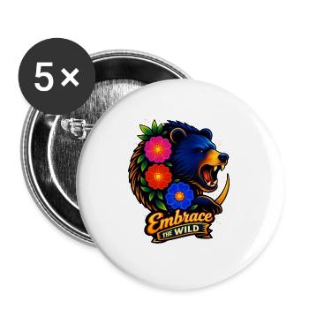 Wilderness Embrace with Flowers - Buttons large 2.2''/56 mm (5-pack) - white - Front
