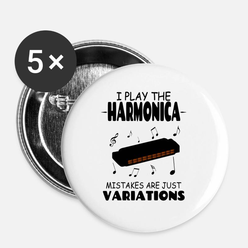 I Play The Harmonica Mistakes Are Just Variations - Buttons large 2.2''/56 mm (5-pack) - white