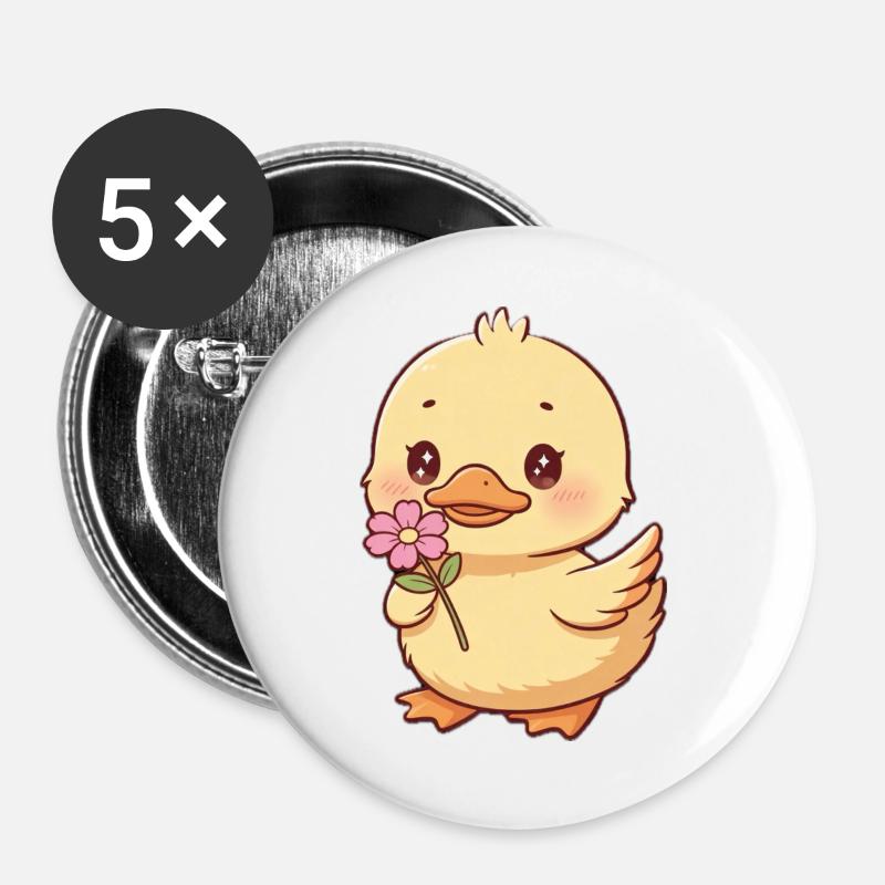 Chick with flower - Buttons large 2.2''/56 mm (5-pack) - white