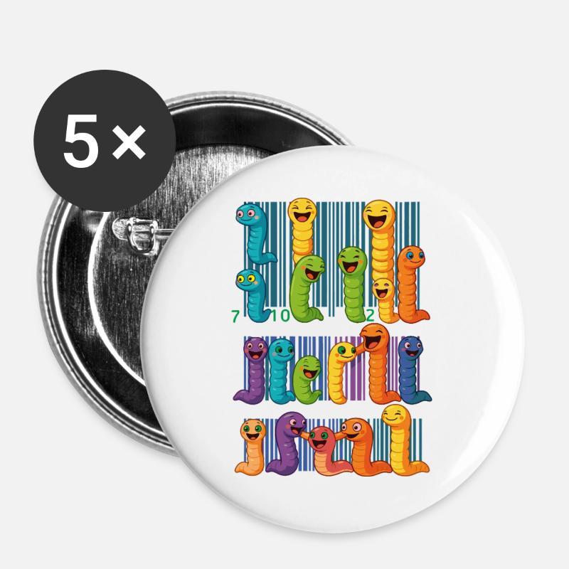 Bunte Wurm-Barcode-Kollektion - Buttons groß 56 mm (5er Pack) - Weiß