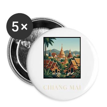 Chiang Mai Temples in Golden Sunset Thailand - Buttons large 2.2''/56 mm (5-pack) - white - Front