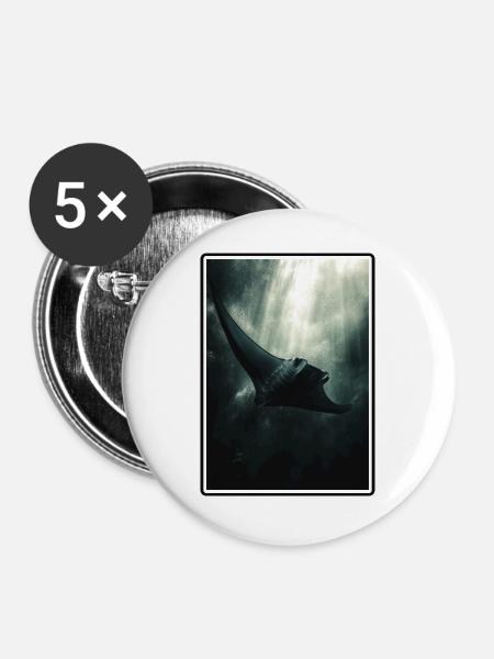 Rochen Mantarochen - Buttons groß 56 mm (5er Pack) - Weiß