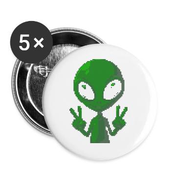 Pixel Alien Peace Sign - Buttons large 2.2''/56 mm (5-pack) - white - Front