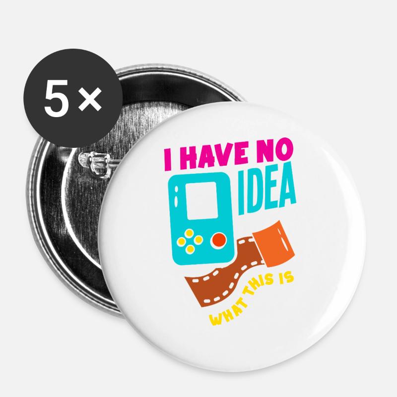 Keine Ahnung Was Das Ist - Lustiges Retro Design - Buttons groß 56 mm (5er Pack) - Weiß