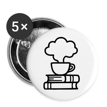 Bücher Kaffeetasse Lesen Buchclub Leseratte - Buttons groß 56 mm (5er Pack) - Weiß - Vorne