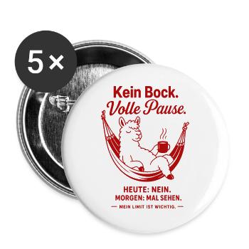 Kein Bock Volle Pause Lustiges Lama - Buttons groß 56 mm (5er Pack) - Weiß - Vorne