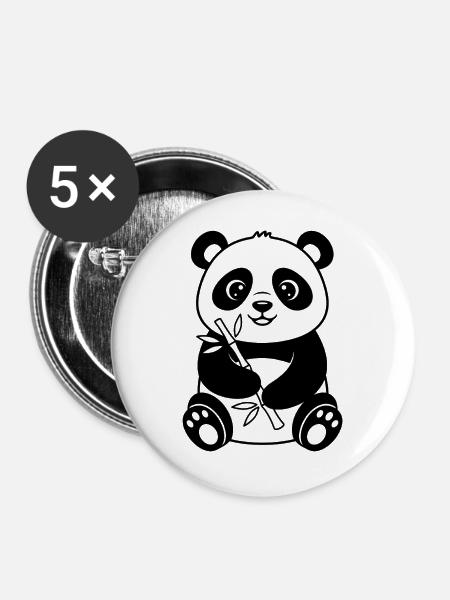 Panda mit Bambus – Schwarz-Weiß Zeichnung - Buttons groß 56 mm (5er Pack) - Weiß