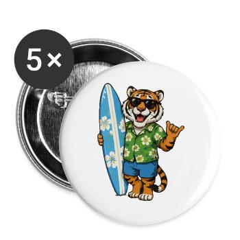 Tigre des surfs en chemise hawaïenne - Lot de 5 grands badges (56 mm) - blanc - Devant