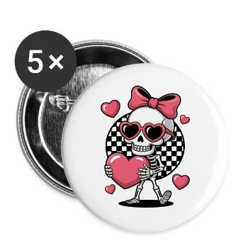 Herz Skull Liebes Skelett - Buttons groß 56 mm (5er Pack) - Weiß - Vorne
