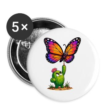 Colorful butterfly meets cactus hero - Buttons large 2.2''/56 mm (5-pack) - white - Front