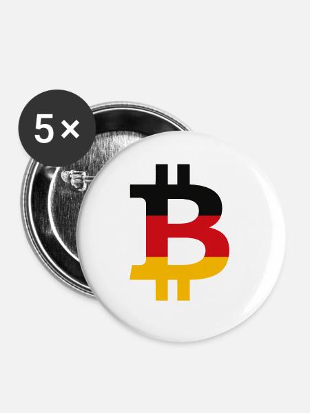 Bitcoin Symbol mit Deutscher Flagge - Buttons groß 56 mm (5er Pack) - Weiß