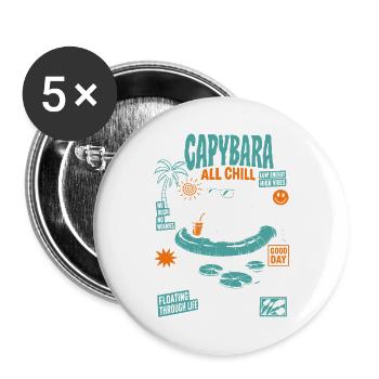Capybara All Chill Funny Animal - Buttons groß 56 mm (5er Pack) - Weiß - Vorne