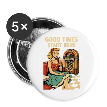 Retro 50s Diner Pin-Up Girl Milchshake Poster - Buttons groß 56 mm (5er Pack) - Weiß - Vorne