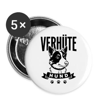 Verhütehund Wortspiel Humor Vierbeiner Lustig - Buttons groß 56 mm (5er Pack) - Weiß - Vorne
