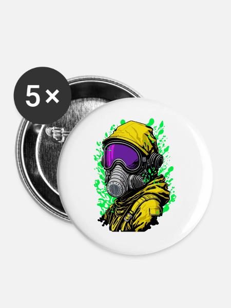Gasmaske - Buttons groß 56 mm (5er Pack) - Weiß