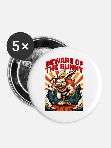 Achtung Horror Hase - Buttons groß 56 mm (5er Pack) - Weiß