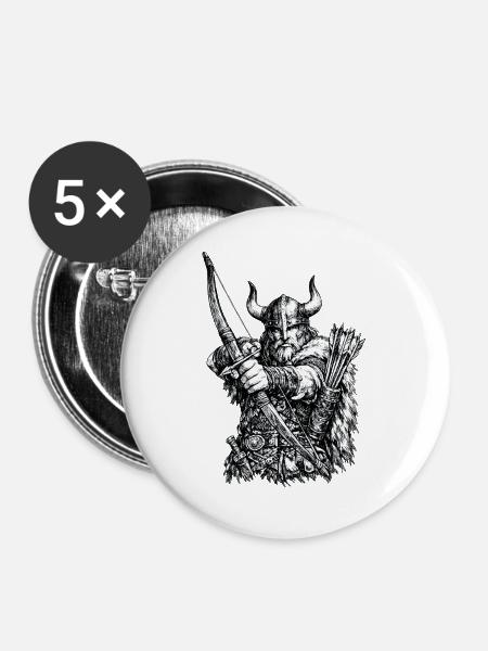 Wikinger Bogenschütze - Buttons groß 56 mm (5er Pack) - Weiß
