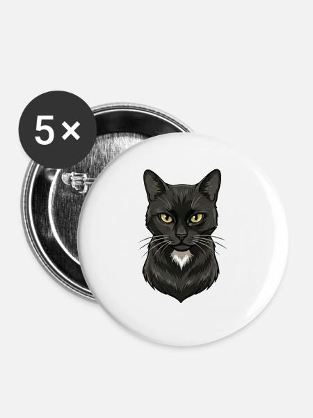 Schwarzer Katzenkopf Illustration - Buttons groß 56 mm (5er Pack) - Weiß