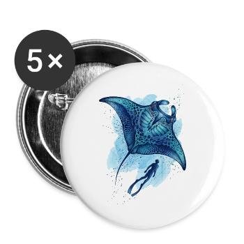 Ombre du Géant - Manta majestueuse & Plongeur - Lot de 5 grands badges (56 mm) - blanc - Devant