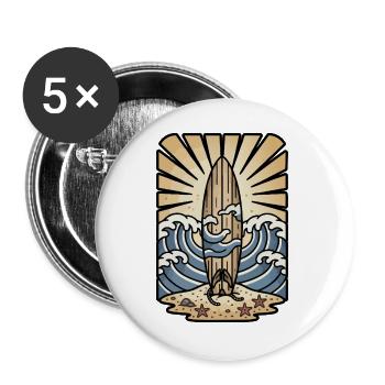 Planche de Surf Bois Vagues Ocean Soleil Retro - Lot de 5 grands badges (56 mm) - blanc - Devant