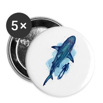 Tigerhai & Taucher - Buttons groß 56 mm (5er Pack) - Weiß - Vorne