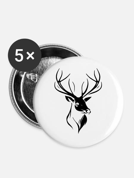 Elegante Silhouette eines schwarzen Hirschkopfes - Buttons groß 56 mm (5er Pack) - Weiß