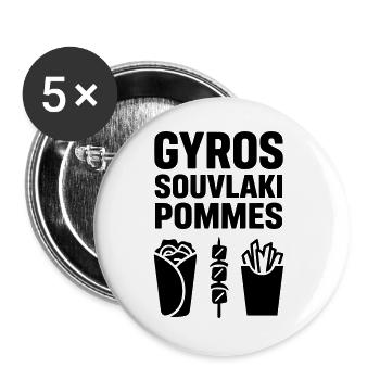 gyros souvlaki pommes - Buttons groß 56 mm (5er Pack) - Weiß - Vorne