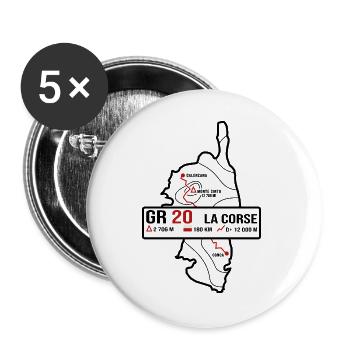 GR20 Corse Finisher Trekking Randonnée T-Shirt - Lot de 5 grands badges (56 mm) - blanc - Devant