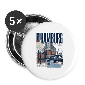 Hamburg Port Blue Collage - Lot de 5 grands badges (56 mm) - blanc - Devant
