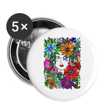 Gaia Frauenporträt mit Blumen - Buttons groß 56 mm (5er Pack) - Weiß - Vorne