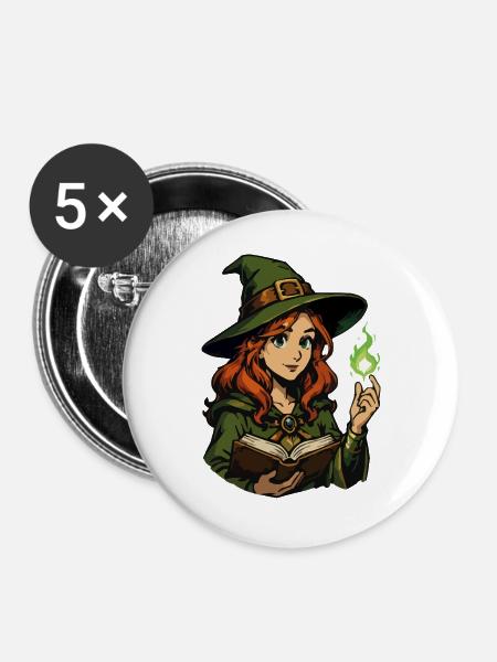 Wald Hexe Magie - Buttons groß 56 mm (5er Pack) - Weiß