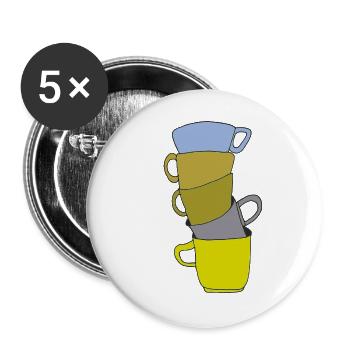 Art des tasses à café colorées empilées - Lot de 5 grands badges (56 mm) - blanc - Devant