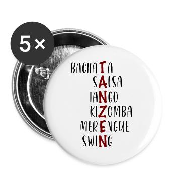 Tanzen Bachata Salsa Tango Kizomba Merengue Swing - Buttons groß 56 mm (5er Pack) - Weiß - Vorne