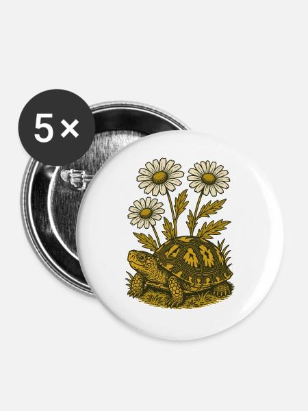 Gänseblümchen-Schildkröte - Buttons groß 56 mm (5er Pack) - Weiß