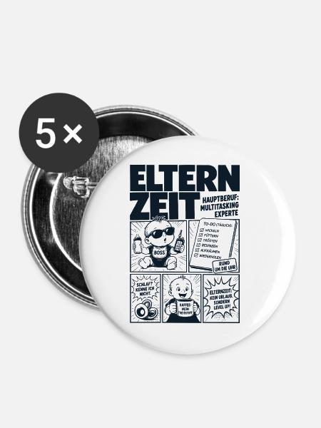 Elternzeit Multitasking Experte - Buttons groß 56 mm (5er Pack) - Weiß