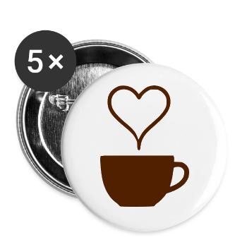 Kaffee Herz Geschenk Kaffeetrinker - Buttons groß 56 mm (5er Pack) - Weiß - Vorne