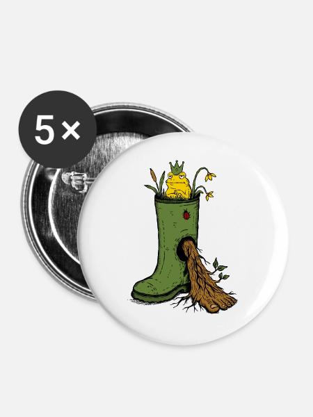 Froschkönig Gummistiefel-Garten-Doodle - Buttons groß 56 mm (5er Pack) - Weiß