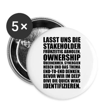 Business Buzzword – Lustiger Meeting Spruch Büro - Buttons groß 56 mm (5er Pack) - Weiß - Vorne