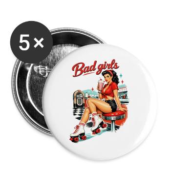 Pin-Up Girl Rétro : Bad Girls style diner années 50 - Lot de 5 grands badges (56 mm) - blanc - Devant