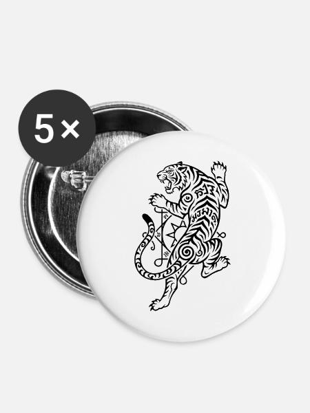 Muay Thai Tiger - Buttons groß 56 mm (5er Pack) - Weiß
